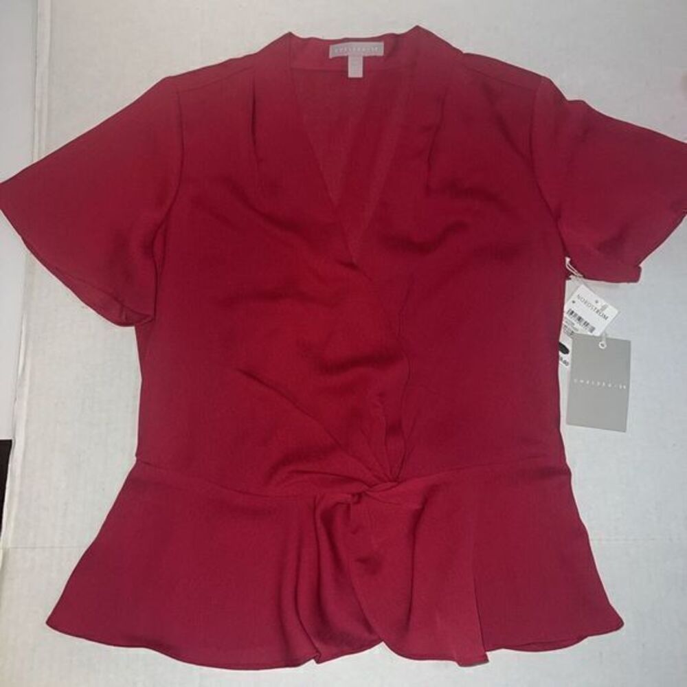 CHELSEA 28‎ Size Medium Womens Red Beetroot V-Neck Short Sleeve Blouse NWT